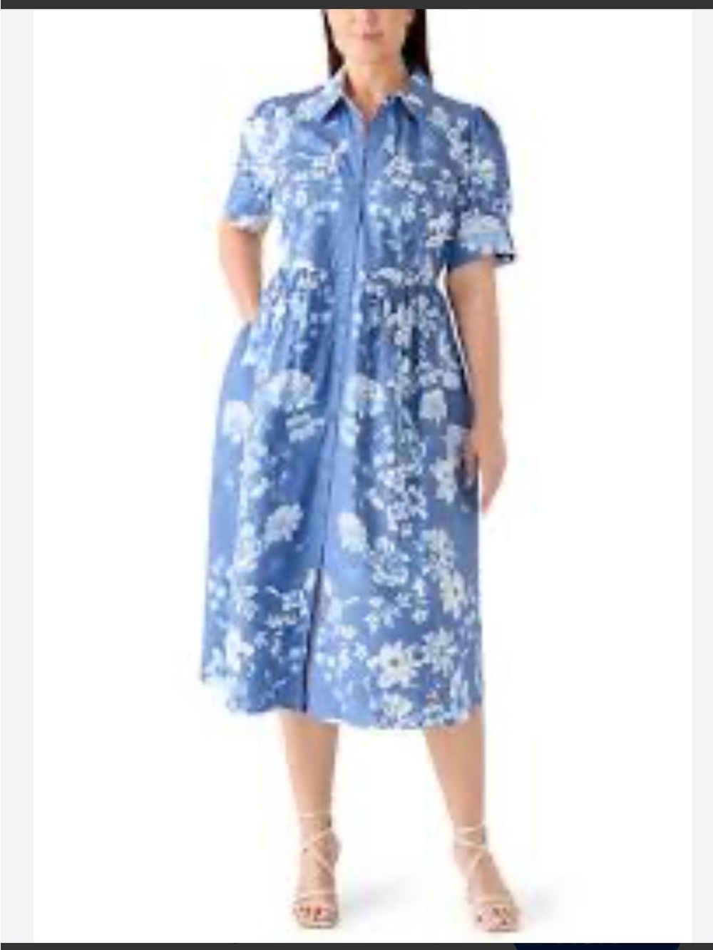 NWT Crown & Ivy Blue Garden Floral Button-Front Maxi Dress Pockets 4X